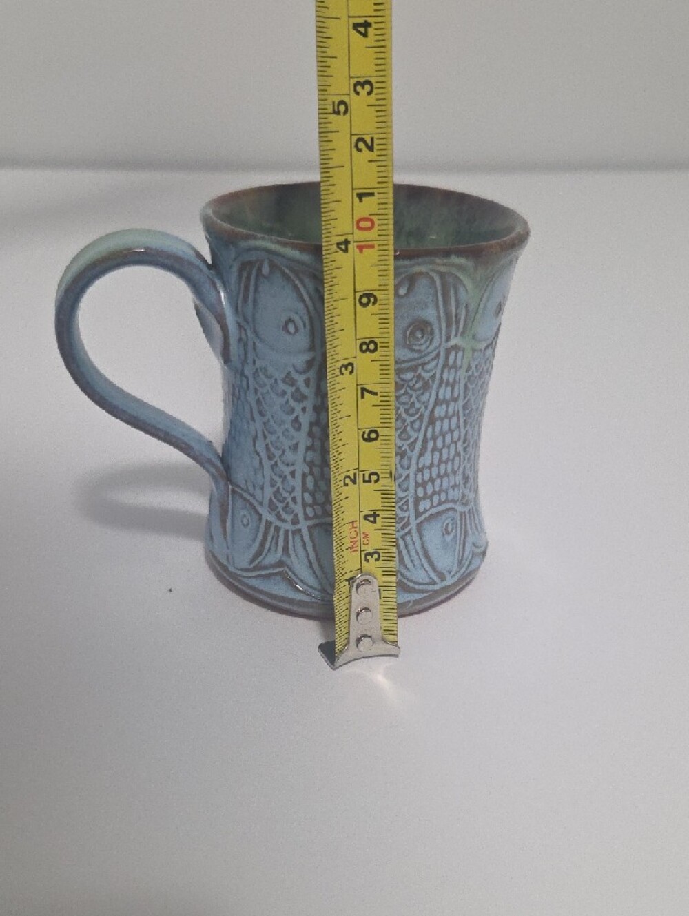 Handcrafted Blue Ceramic Fish Pattern Mug - Picture 6 of 7